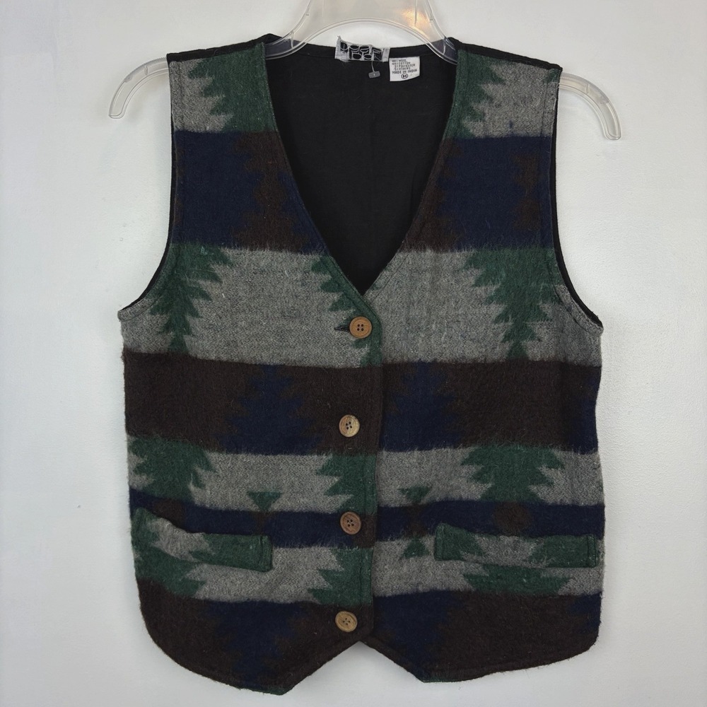 Vintage Vest Womens Medium Wool Blend Tribal Aztec Button Front Western